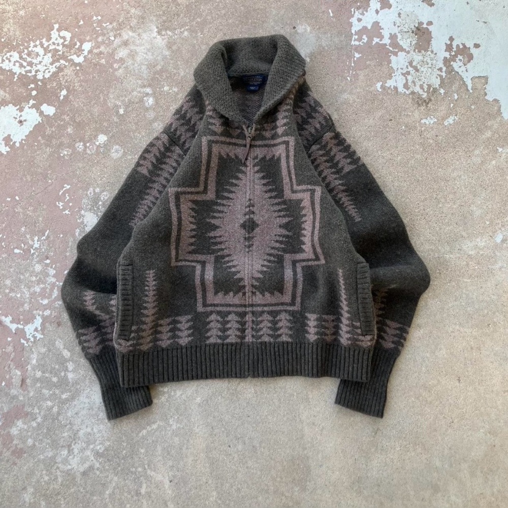Pendleton Harding Wool Zip-Up Cardigan in 1923 Centennial Pattern Gray Mens L